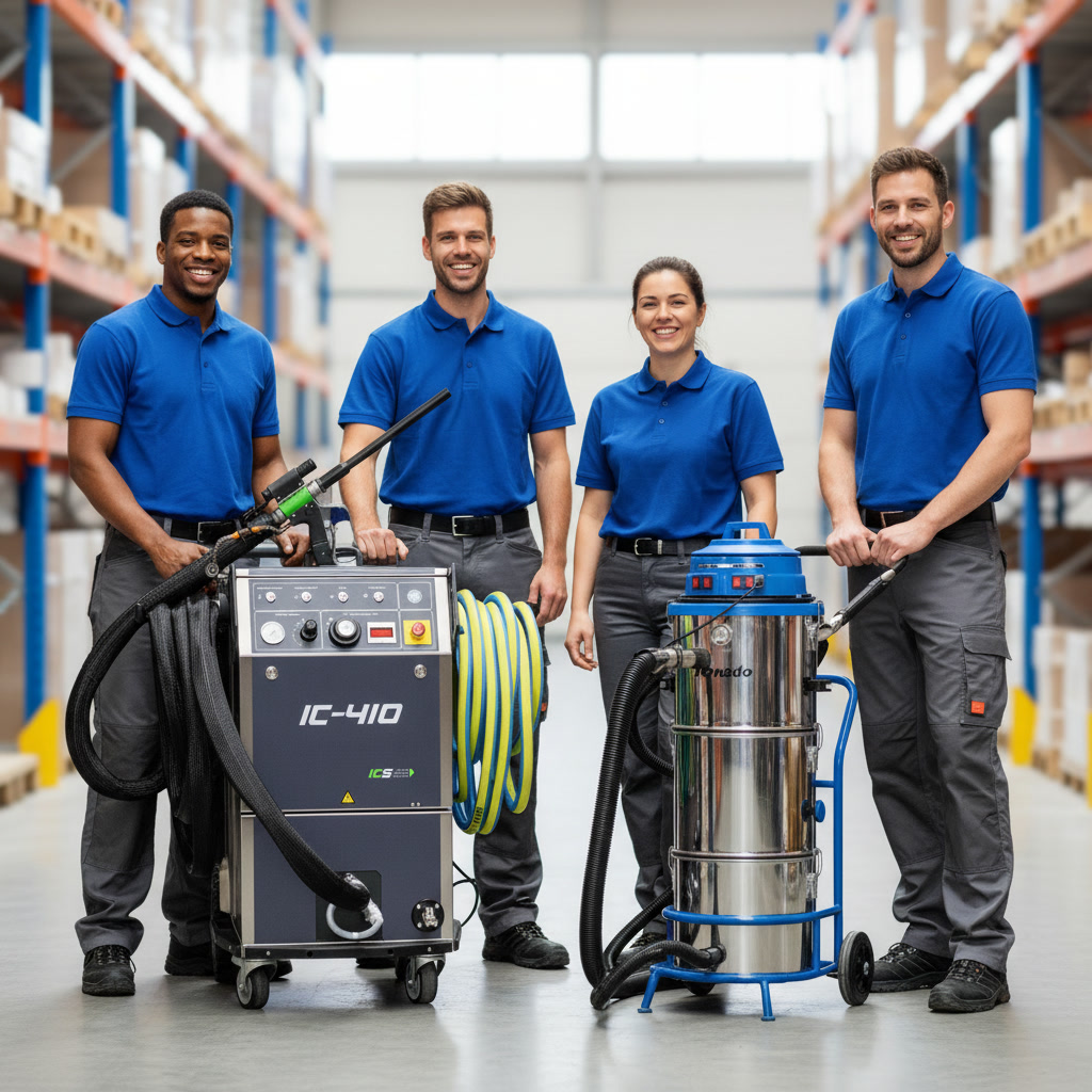 Professional cleaning team with specialist systems