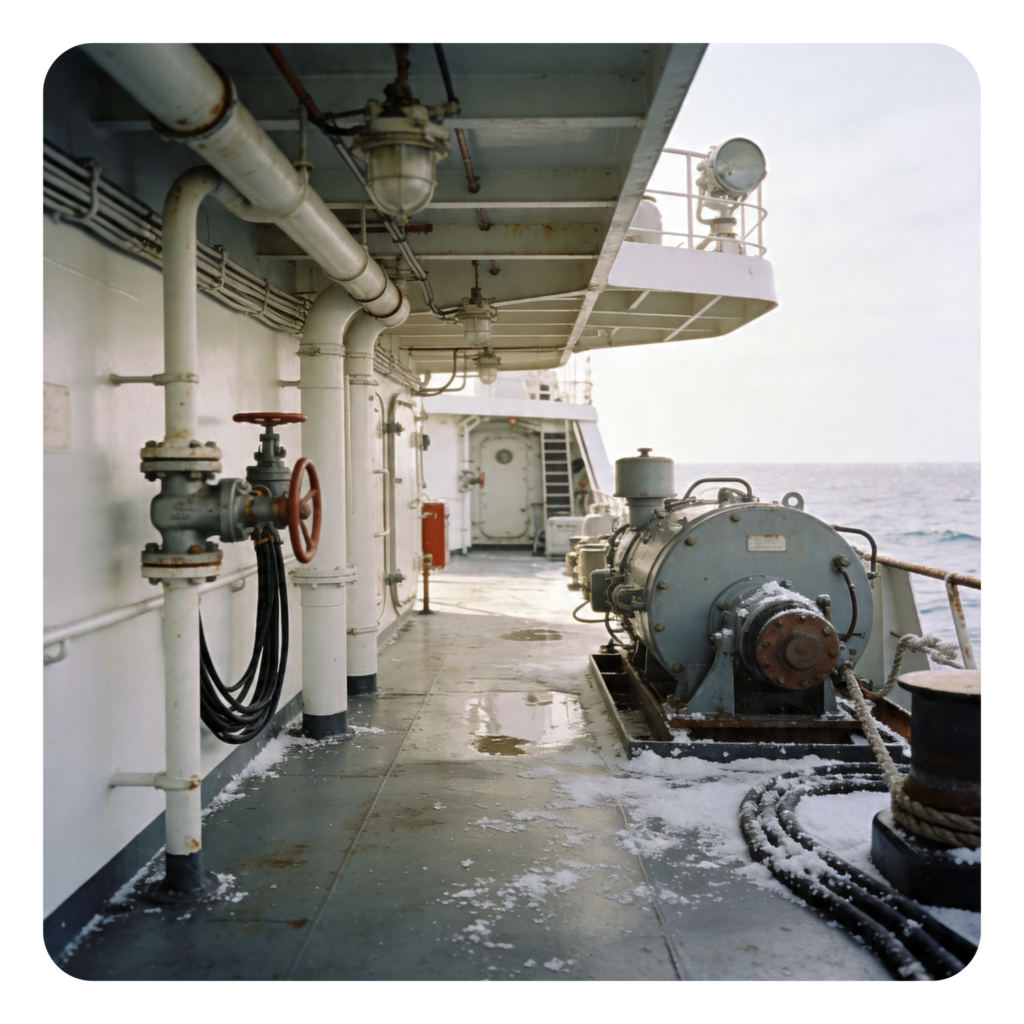 Dry ice cleaning for maritime equipment